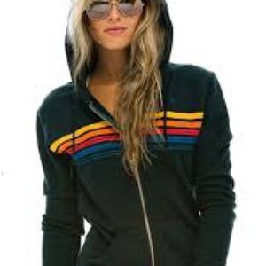 Aviator Nation Black Hoodie with Colorful Stripes